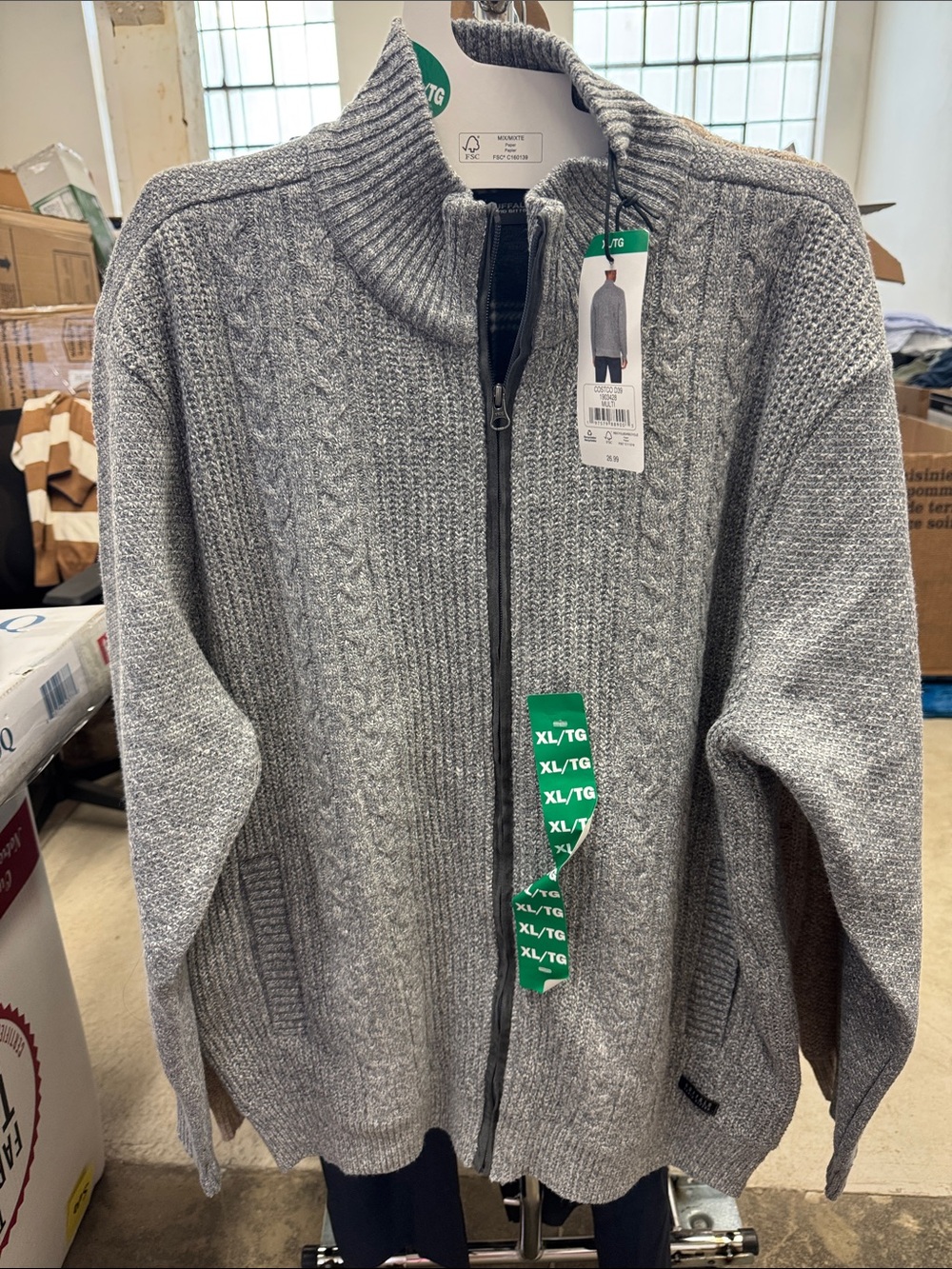 Buffalo David Bitton Gray Cable Knit Zip Cardigan
